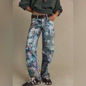 Free People Tennessee Low Rise Illusions Jeans We The Free Floral Canvas Blue